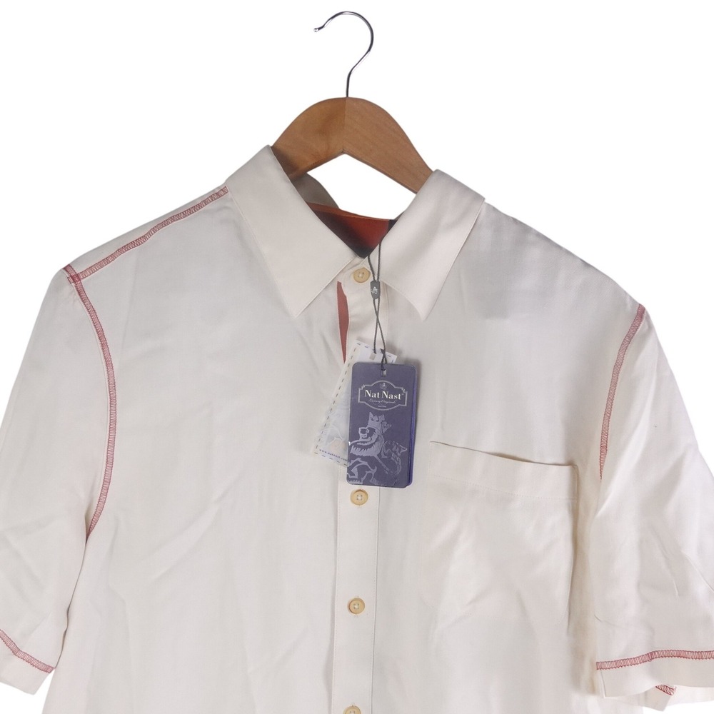 Nat‎ Nast Luxury Originals Mens Medium Silk Short Sleeve Button Down Shirt Cream